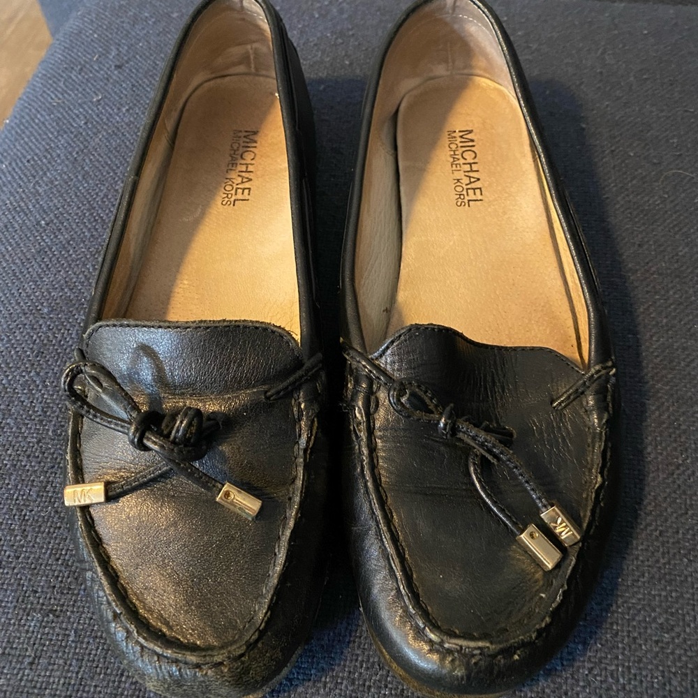 Michael Kors Leather Loafers. Black. Size 7.5. Have lots of wear. See pictures.